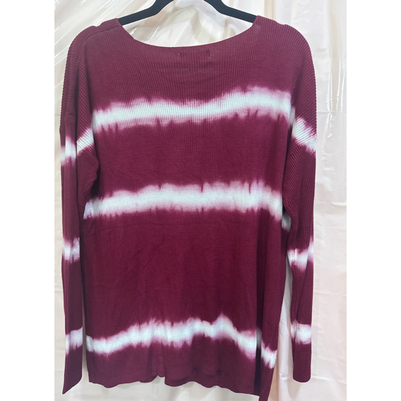 Women's Macaron Burgundy & White Tie-Dye V-Neck Sweater Size S - Picture 3 of 3